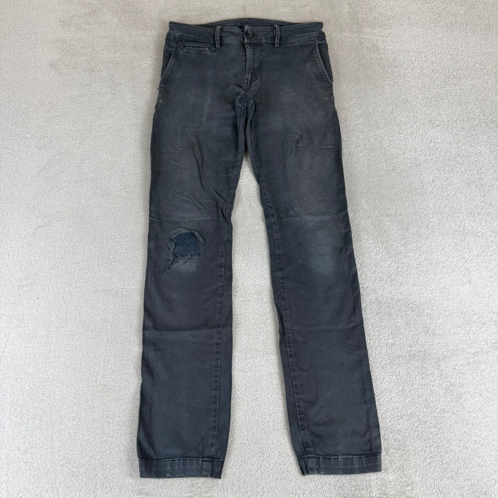 Diesel Thommer Slim Skinny Chino Pant Mens 27x30 Black Distressed Stretch Cotton